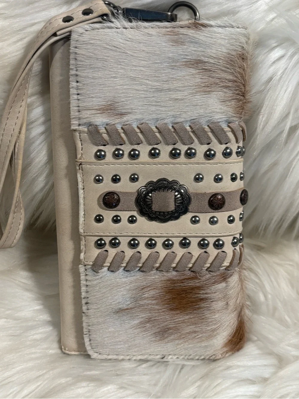 Trinity Ranch Hair On Western Wallet Wristlet Studded Fur Preloved